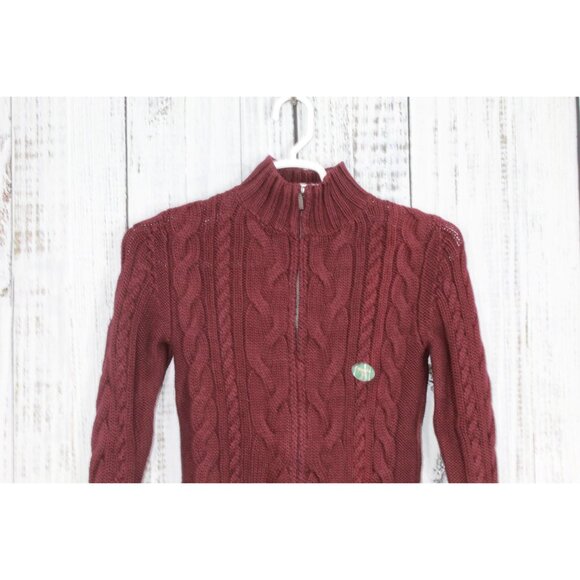 LL Bean Double L Cable Sweater Zip Cardigan Red Size XS - Picture 2 of 10